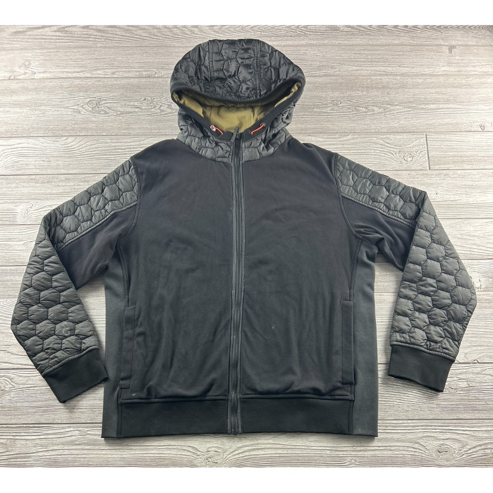 Carbon 2 Cobalt Puffer Jacket Womens Large Black Hexagon Stitch Hooded Zip Up